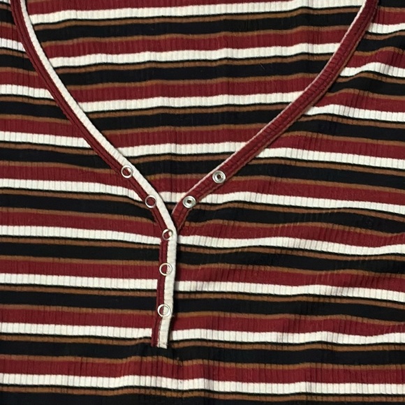 Garage long sleeve dress size XL, button c-neck, stripes black brown white red - Picture 2 of 8